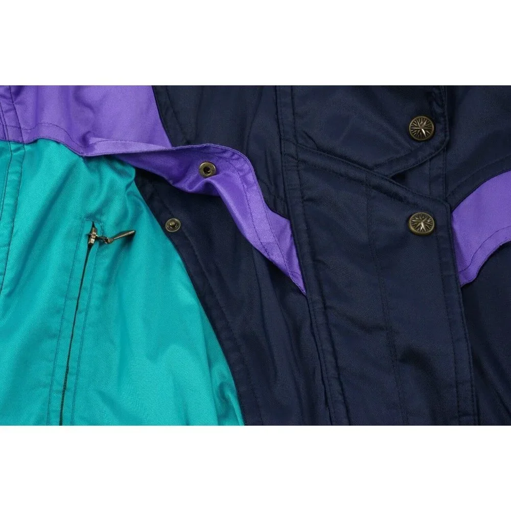 Vintage Descente Women's Size 14 Blue Belted Lined Insulated Zip Snap Ski Jacket